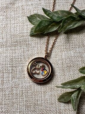 SOUTH HILL Gold Floating Charm Locket Necklace with Hearts, Keys, and Crystals